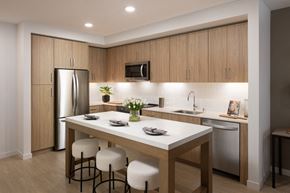 Mountain View apartment for rent - A modern kitchen with a table and chairs.
