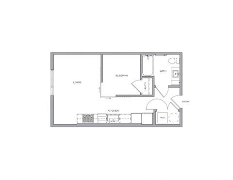 Floor plan for studio, 1 bath, 528 sqft