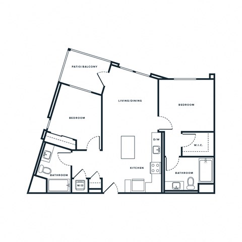 Floor plan for 2 beds, 2 baths, 949 sqft