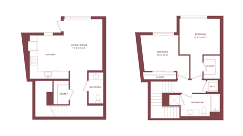 Floor plan for 2 beds, 1.5 baths, 1200 sqft