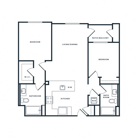 Floor plan for 2 beds, 2 baths, 1035 sqft