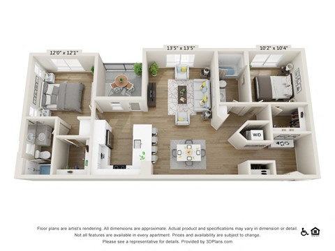 Floor plan for 2 beds, 2 baths, 1094 sqft
