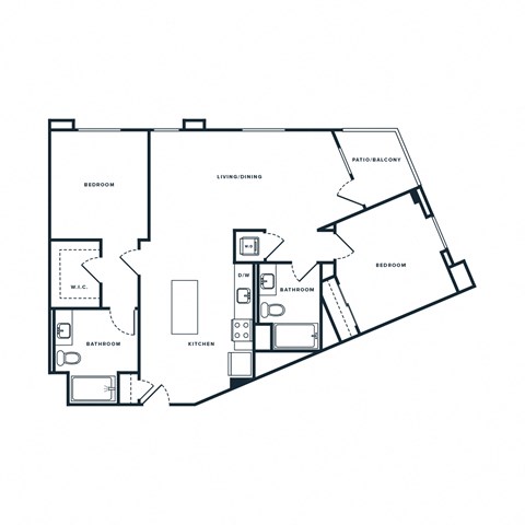 Floor plan for 2 beds, 2 baths, 1170 sqft