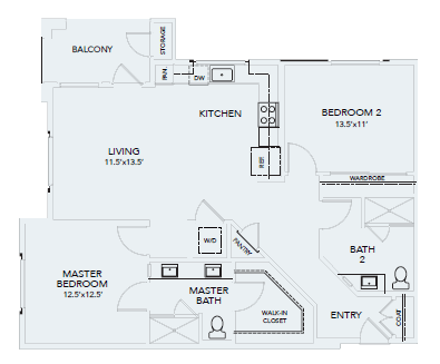 Floor plan for 2 beds, 2 baths, 1185 sqft