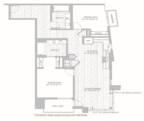 Floor plan for 2 beds, 2 baths, 1183 sqft
