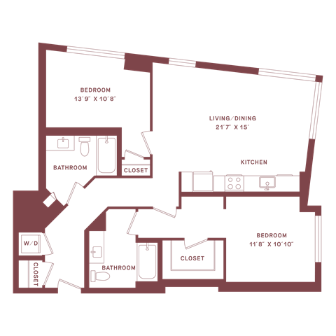 Floor plan for 2 beds, 2 baths, 1082 sqft