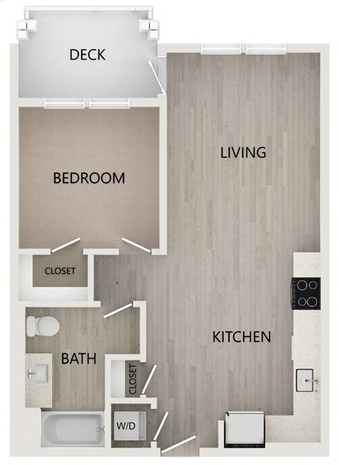 Floor plan for 1 bed, 1 bath, 651 sqft