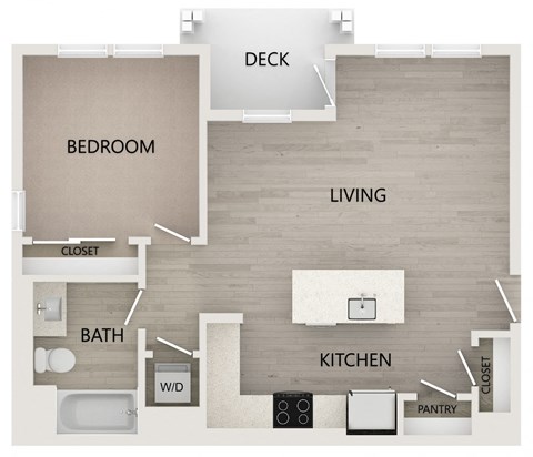Floor plan for 1 bed, 1 bath, 673 sqft