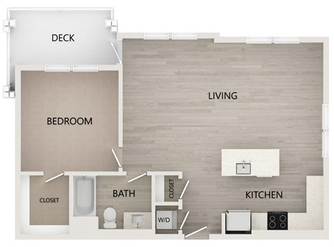 Floor plan for 1 bed, 1 bath, 781 sqft