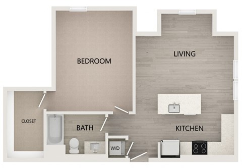 Floor plan for 1 bed, 1 bath, 745 sqft