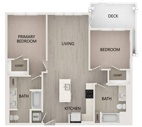 Floor plan for 2 beds, 2 baths, 978 sqft