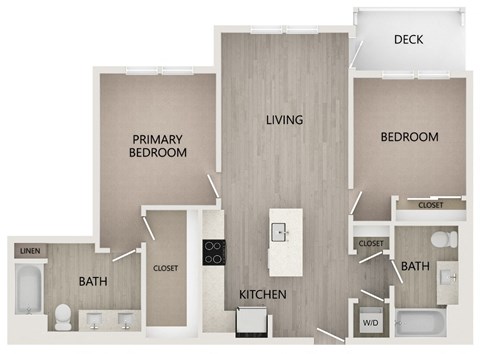 Floor plan for 2 beds, 2 baths, 991 sqft
