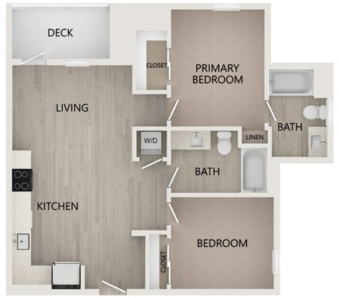 Floor plan for 2 beds, 2 baths, 831 sqft