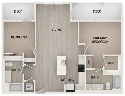 Floor plan for 2 beds, 2 baths, 1062 sqft