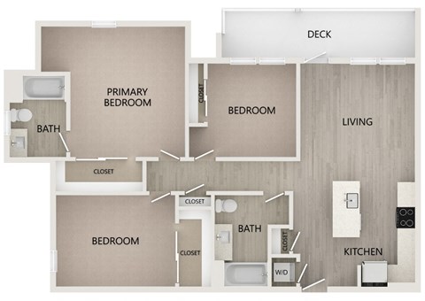Floor plan for 3 beds, 2 baths, 1201 sqft