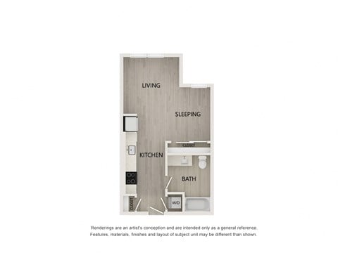 Floor plan for studio, 1 bath, 485 sqft