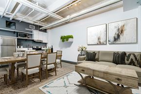 Los Angeles apartment for rent - furnished living room with kitchen and dining area