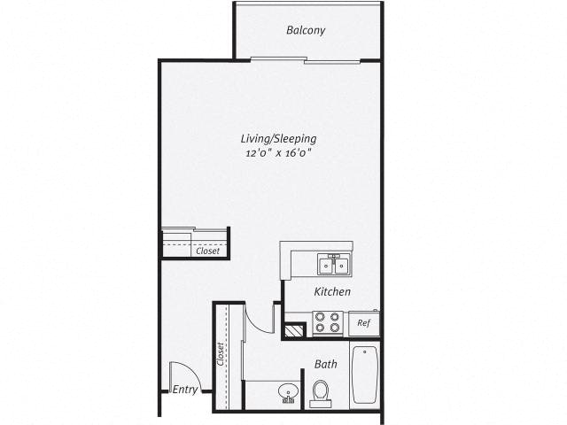 Floor plan for studio, 1 bath, 570 sqft