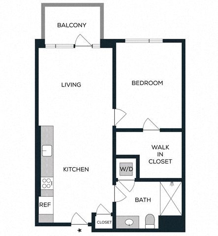 Floor plan for 1 bed, 1 bath, 693 sqft