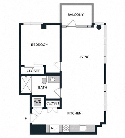 Floor plan for 1 bed, 1 bath, 932 sqft