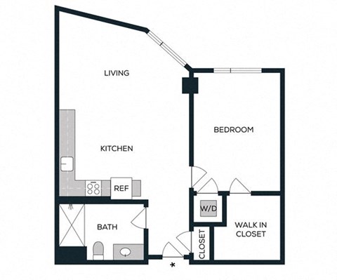 Floor plan for 1 bed, 1 bath, 753 sqft