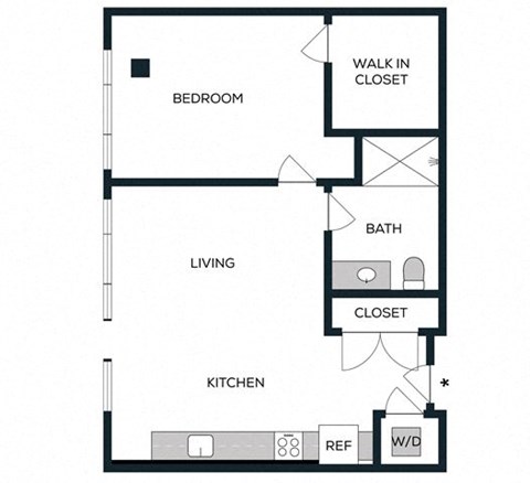 Floor plan for 1 bed, 1 bath, 711 sqft