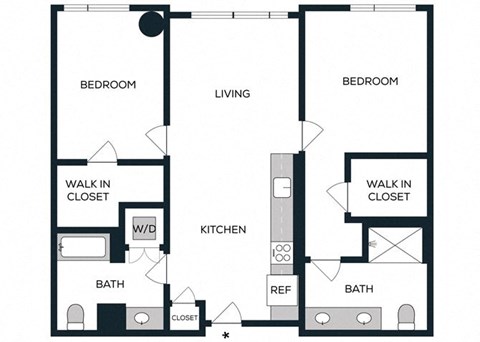 Floor plan for 2 beds, 2 baths, 1201 sqft