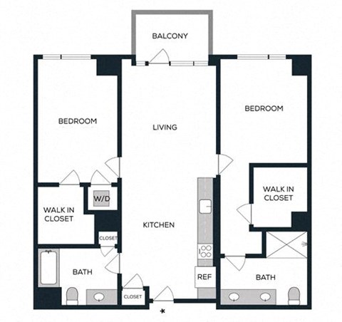 Floor plan for 2 beds, 2 baths, 1185 sqft