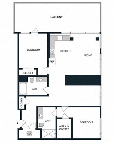 Floor plan for 2 beds, 2 baths, 1220 sqft