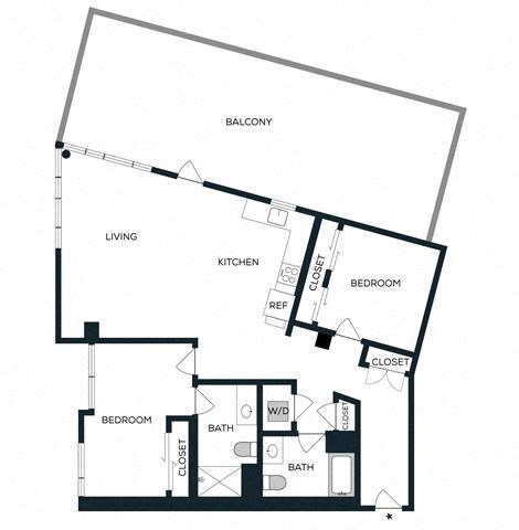 Floor plan for 2 beds, 2 baths, 1325 sqft