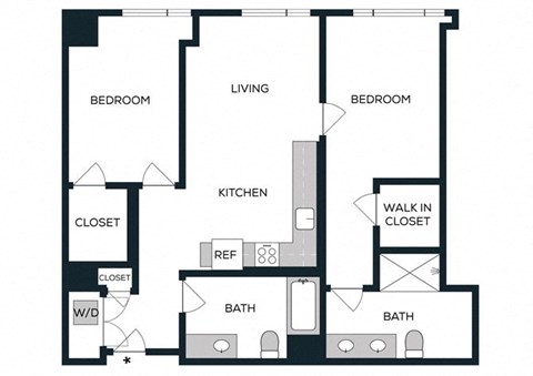 Floor plan for 2 beds, 2 baths, 1081 sqft