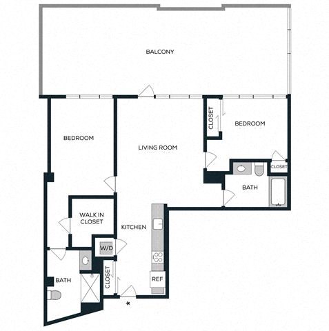 Floor plan for 2 beds, 2 baths, 1103 sqft