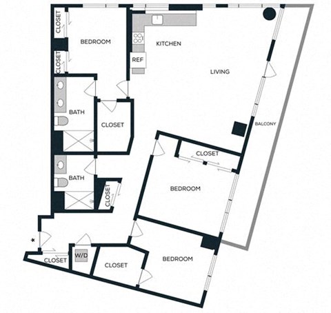 Floor plan for 3 beds, 2 baths, 1574 sqft