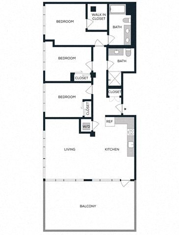 Floor plan for 3 beds, 2 baths, 1341 sqft