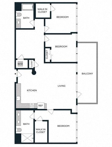 Floor plan for 3 beds, 2 baths, 1407 sqft