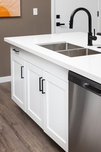 Kitchen island with double basin undermount sink