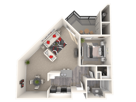 Floor plan for 1 bed, 1 bath, 812 sqft