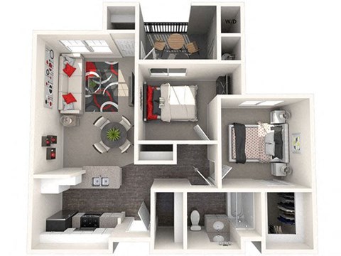 Floor plan for 2 beds, 1 bath, 771 sqft
