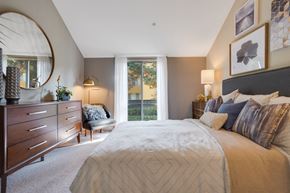 Mountain View apartment for rent - Bedroom with sliding glass doors to patio at Americana Apartments, Mountain View, CA