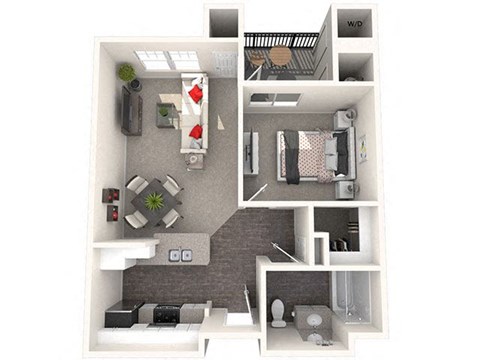 Floor plan for 1 bed, 1 bath, 600 sqft