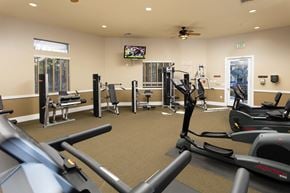 Ladera Ranch apartment for rent - a room filled with lots of cardio equipment and a flat screen tv at 55+ Remington at Ladera Ranch, Ladera Ranch