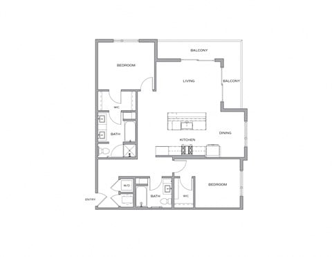 Floor plan for 2 beds, 2 baths, 1340 sqft