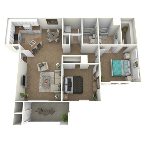 Floor plan for 2 beds, 2 baths, 1066 sqft