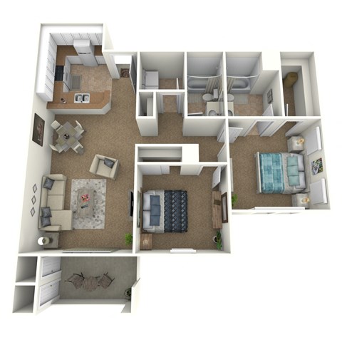 Floor plan for 2 beds, 2 baths, 1076 sqft