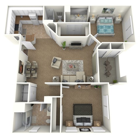 Floor plan for 2 beds, 2 baths, 1112 sqft