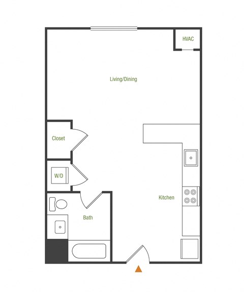 Floor plan for studio, 1 bath, 534 sqft