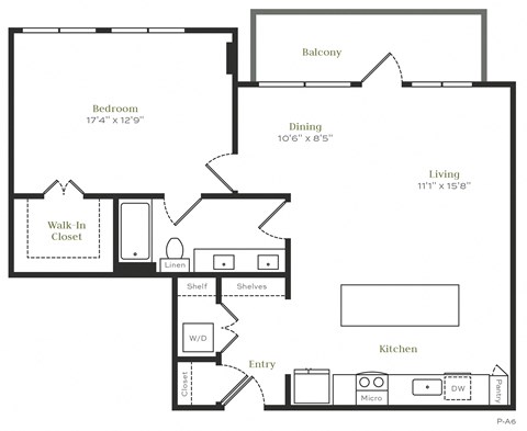 Floor plan for 1 bed, 1 bath, 1008 sqft