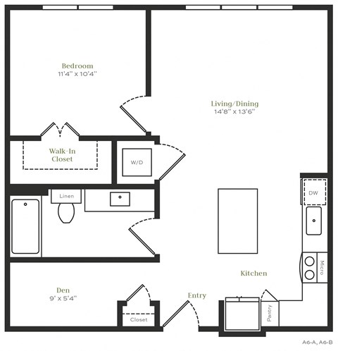 Floor plan for 1 bed, 1 bath, 737 sqft
