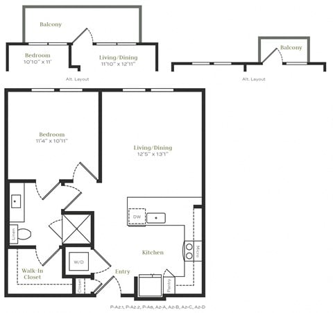 Floor plan for 1 bed, 1 bath, 652 sqft