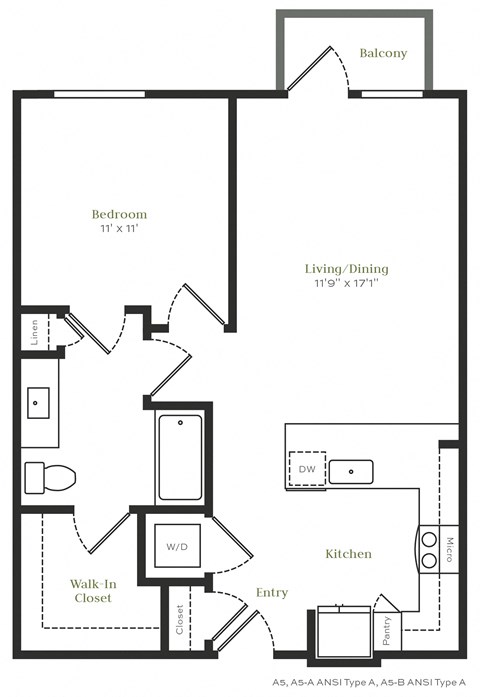 Floor plan for 1 bed, 1 bath, 722 sqft